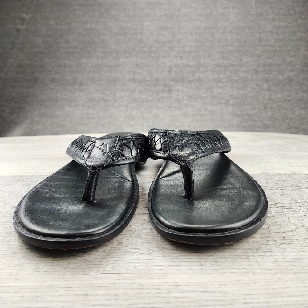Tommy Bahamas Ivan Flip Flops Leather Black Size 9D